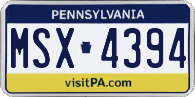 PA license plate MSX4394