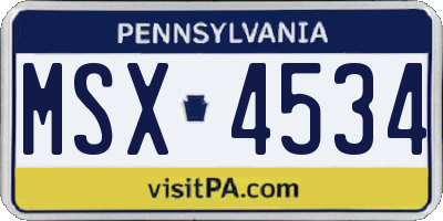 PA license plate MSX4534
