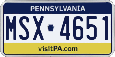 PA license plate MSX4651