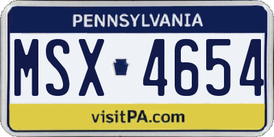 PA license plate MSX4654
