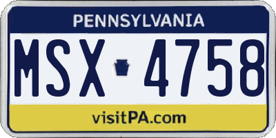PA license plate MSX4758