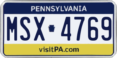PA license plate MSX4769