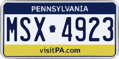 PA license plate MSX4923