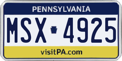 PA license plate MSX4925