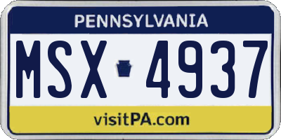 PA license plate MSX4937
