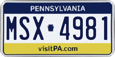PA license plate MSX4981