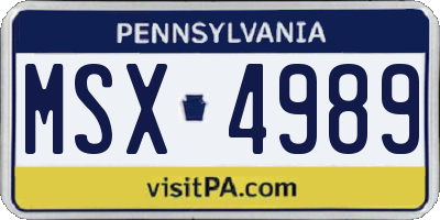 PA license plate MSX4989