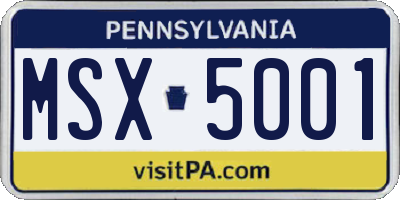 PA license plate MSX5001