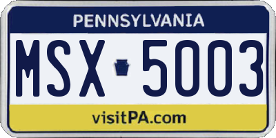 PA license plate MSX5003
