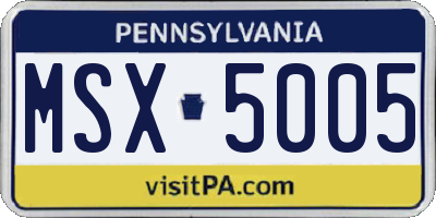PA license plate MSX5005
