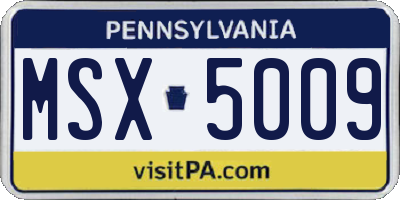 PA license plate MSX5009
