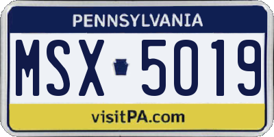 PA license plate MSX5019