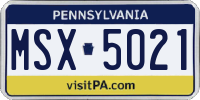 PA license plate MSX5021
