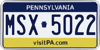 PA license plate MSX5022