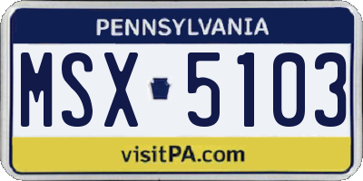 PA license plate MSX5103