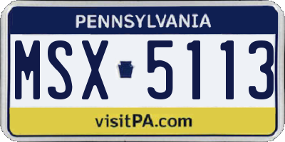 PA license plate MSX5113