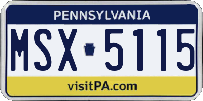 PA license plate MSX5115