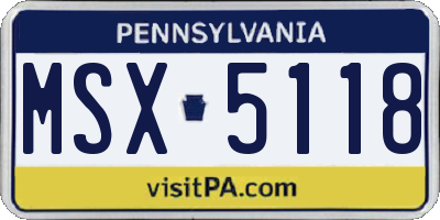 PA license plate MSX5118
