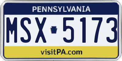 PA license plate MSX5173
