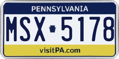 PA license plate MSX5178
