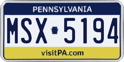 PA license plate MSX5194