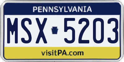 PA license plate MSX5203
