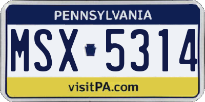 PA license plate MSX5314