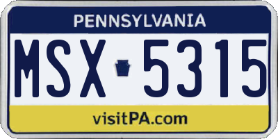 PA license plate MSX5315