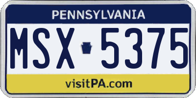 PA license plate MSX5375
