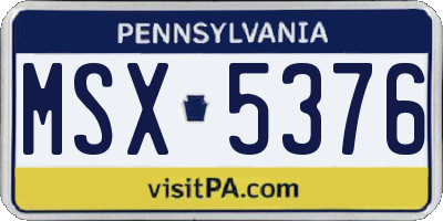 PA license plate MSX5376