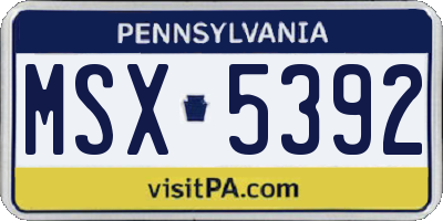 PA license plate MSX5392