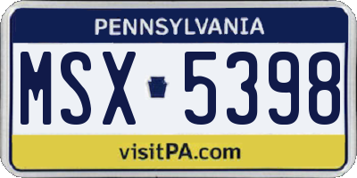 PA license plate MSX5398