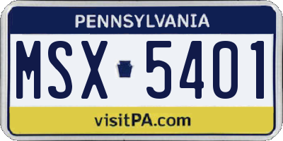 PA license plate MSX5401