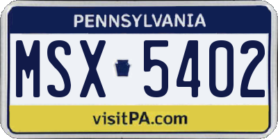 PA license plate MSX5402