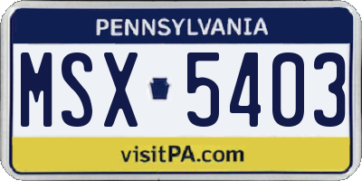 PA license plate MSX5403