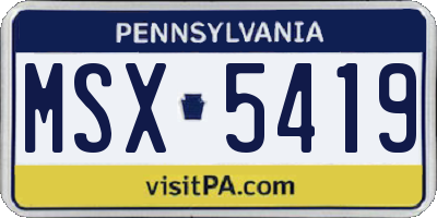 PA license plate MSX5419