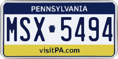 PA license plate MSX5494