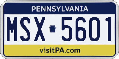 PA license plate MSX5601