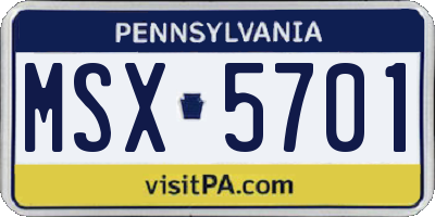 PA license plate MSX5701