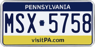 PA license plate MSX5758
