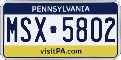 PA license plate MSX5802