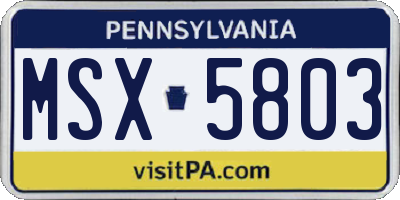 PA license plate MSX5803