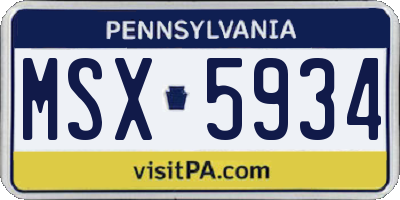 PA license plate MSX5934