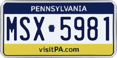 PA license plate MSX5981