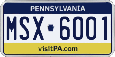 PA license plate MSX6001