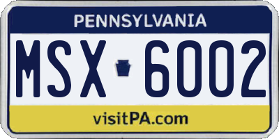 PA license plate MSX6002