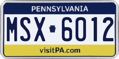 PA license plate MSX6012