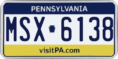 PA license plate MSX6138