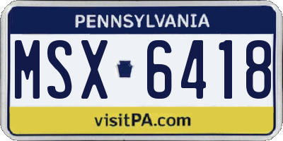 PA license plate MSX6418