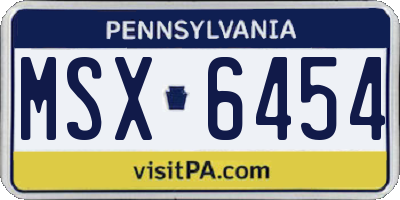 PA license plate MSX6454